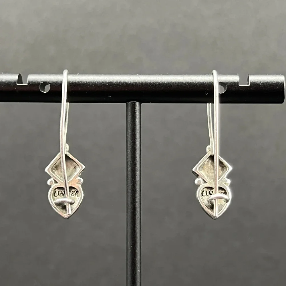 Vintage Sterling Silver Earrings Heart Marcasite Geometric